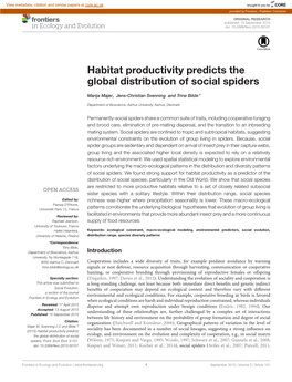Habitat Productivity Predicts the Global Distribution of Social Spiders