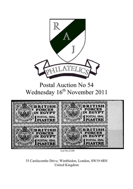 Postal Auction No 54 Wednesday 16 November 2011
