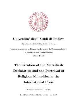 Universita' Degli Studi Di Padova the Creation of the Marrakesh