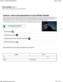 Lexicon - Parks Canada Intranet Page 1 of 105