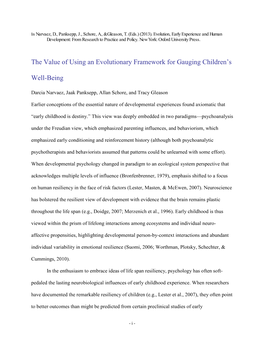 The Value of Using an Evolutionary Framework for Gauging Children's