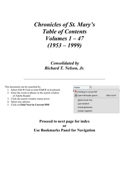 Chronicles of St. Mary's Table of Contents Volumes 1