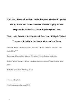 Full Title: Seasonal Analysis of the Tropane Alkaloid Ecgonine