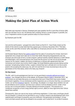 Making the Joint Plan of Action Work
