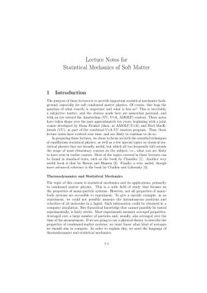 Lecture Notes for Statistical Mechanics of Soft Matter
