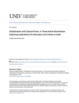 Globalization and Cultural Flows: a Three-Article Dissertation Exploring Implications for Education and Culture in India