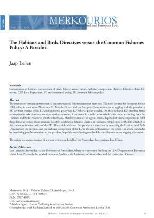 The Habitats and Birds Directives Versus the Common Fisheries Policy: a Paradox