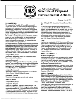 Schedule of Proposed Environmental Actions