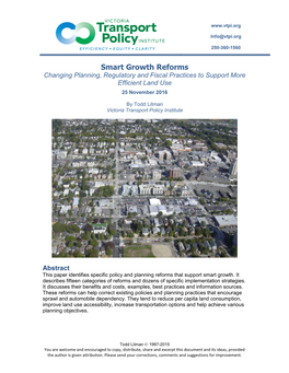 Smart Growth Reforms Changing Planning, Regulatory and Fiscal Practices to Support More Efficient Land Use 25 November 2016