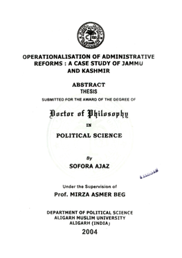 Operationalisation of Administrative Reforms : a Case Study of Jammu and Kashmir