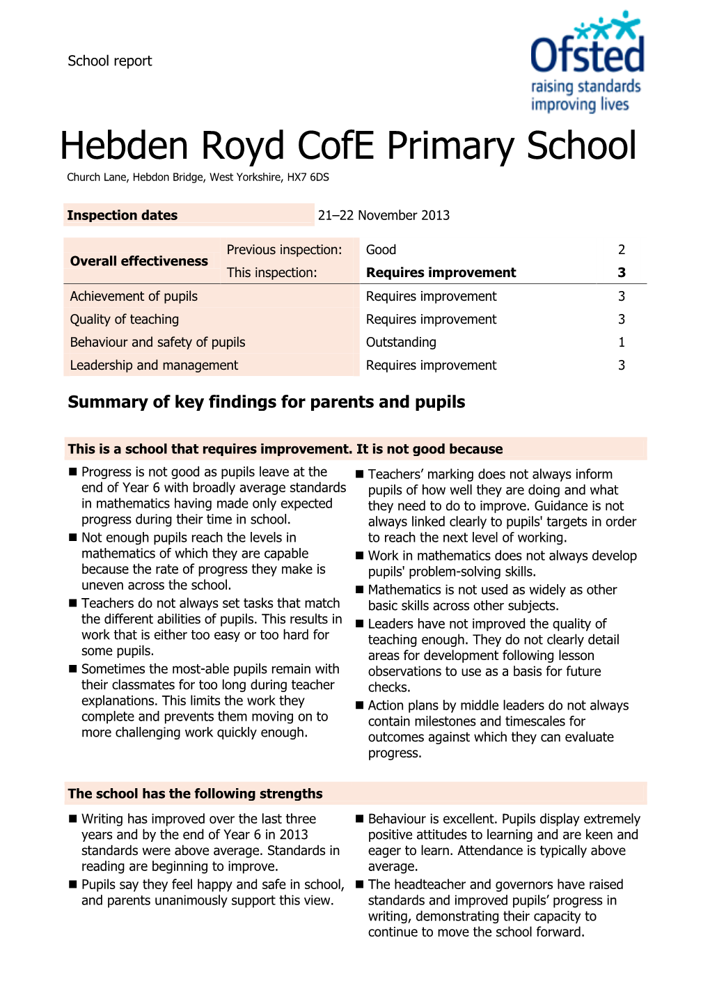 Hebden Royd Cofe Primary School Church Lane, Hebdon Bridge, West Yorkshire, HX7 6DS