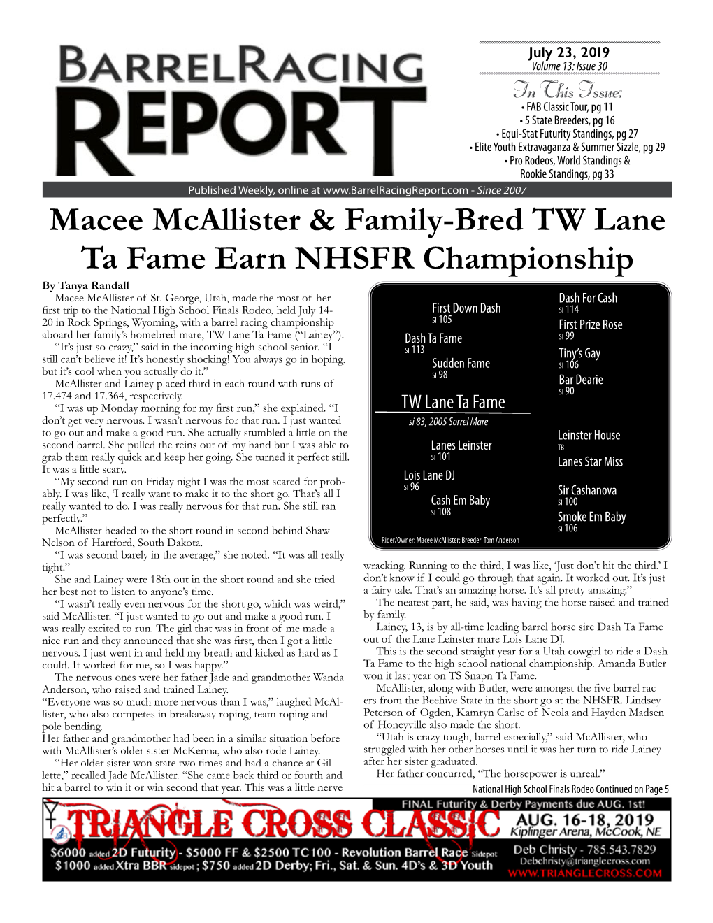 Macee Mcallister & Family-Bred TW Lane Ta Fame Earn NHSFR