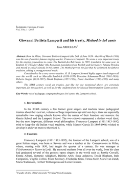 Giovanni Battista Lamperti and His Treaty, Method in Bel Canto