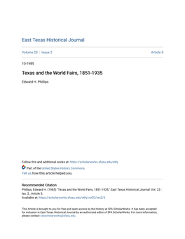 Texas and the World Fairs, 1851-1935