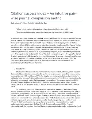 Citation Success Index – an Intuitive Pair- Wise Journal Comparison Metric