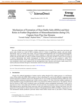 Mechanism of Formation of Heat Stable Salts (Hsss)