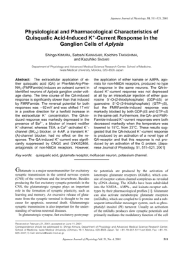 Physiological and Pharmacological Characteristics of Quisqualic Acid-Induced K؉-Current Response in the Ganglion Cells of Aplysia