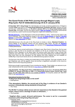 PRESS RELEASE the Grand Finale of HK Phil's Journey Through