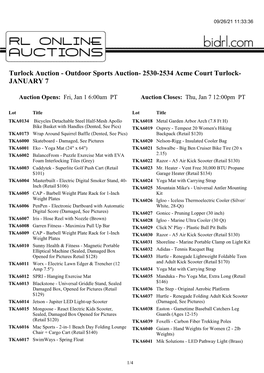 Turlock Auction - Outdoor Sports Auction- 2530-2534 Acme Court Turlock- JANUARY 7