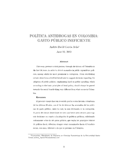 Política Antidrogas En Colombia: Gasto Público Ineficiente