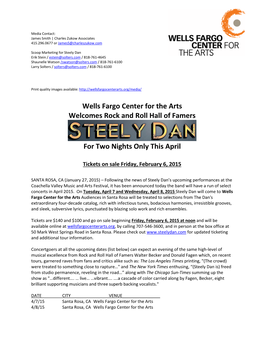 Wells Fargo Center for the Arts Welcomes Rock and Roll Hall of Famers