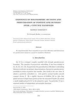 EXISTENCE of HOLOMORPHIC SECTIONS and PERTURBATION of POSITIVE LINE BUNDLES OVER Q–CONCAVE MANIFOLDS