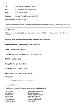 Highway Works Programme 2014/15