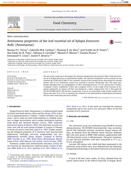 Antitumour Properties of the Leaf Essential Oil of Xylopia Frutescens Aubl. (Annonaceae)