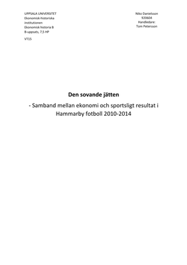 Samband Mellan Ekonomi Och Sportsligt Resultat I Hammarby Fotboll 2010-2014