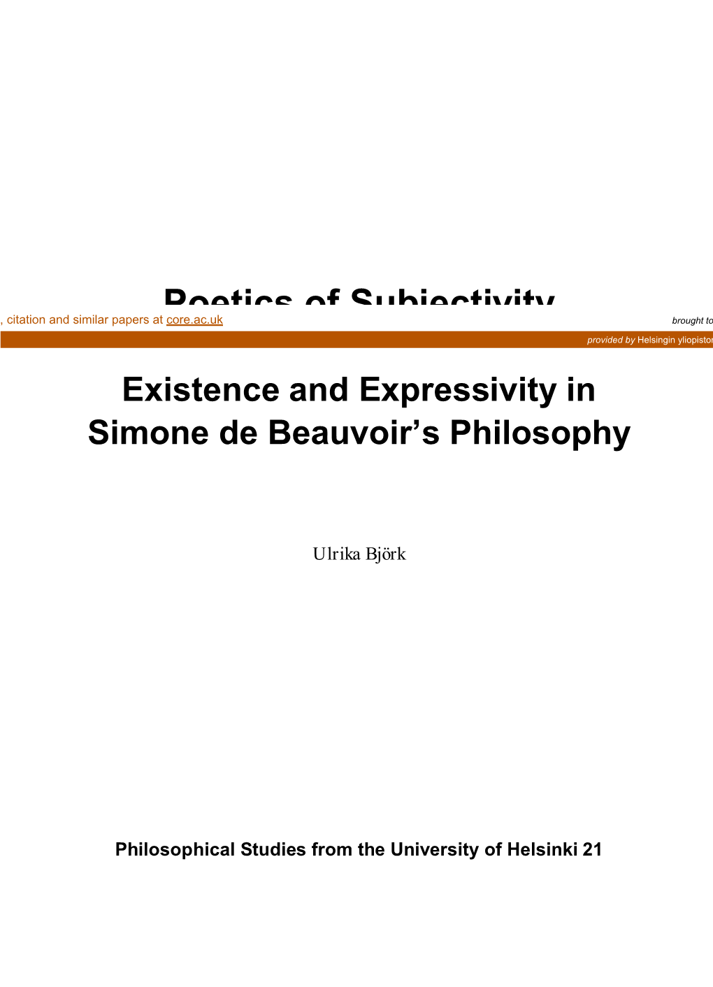 Poetics of Subjectivity. Existence and Expressivity in Simone De