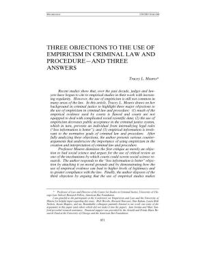Three Objections to the Use of Empiricism in Criminal Law and Procedure—And Three Answers