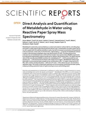 Direct Analysis and Quantification of Metaldehyde in Water