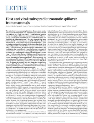 Host and Viral Traits Predict Zoonotic Spillover from Mammals Kevin J