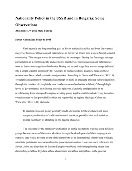 Nationality Policy in the USSR and in Bulgaria: Some Observations Ali Eminov, Wayne State College