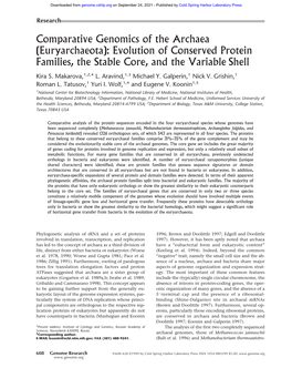 Comparative Genomics of the Archaea (Euryarchaeota): Evolution of Conserved Protein Families, the Stable Core, and the Variable Shell