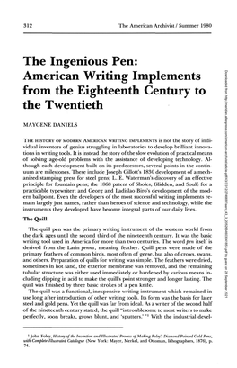 The Ingenious Pen: American Writing Implements from the Eighteenth