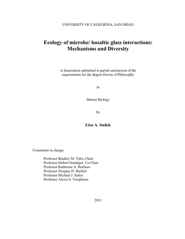 Ecology of Microbe/ Basaltic Glass Interactions: Mechanisms and Diversity