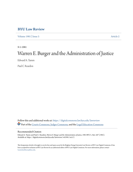 Warren E. Burger and the Administration of Justice Edward A