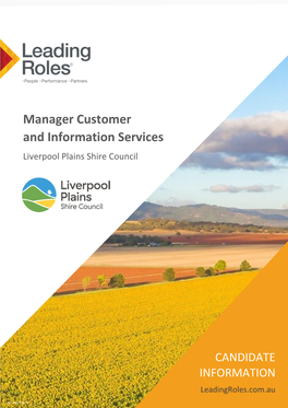 Manager Customer and Information Services Liverpool Plains Shire Council