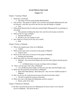 Seerah Midterm Study Guide Chapter 1-8 Chapter 1 Teaching of Hijrah 1