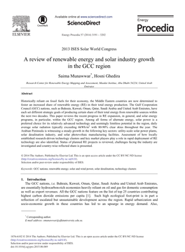 A Review of Renewable Energy and Solar Industry Growth in the GCC Region