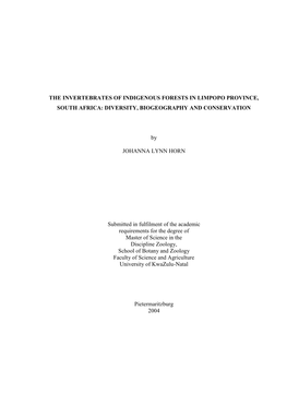 The Invertebrates of Indigenous Forests in Limpopo Province, South Africa: Diversity, Biogeography and Conservation