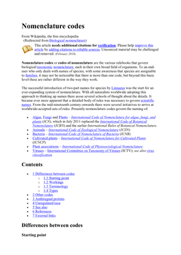 Nomenclature Codes