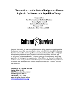 Observations on the State of Indigenous Human Rights in the Democratic Republic of Congo