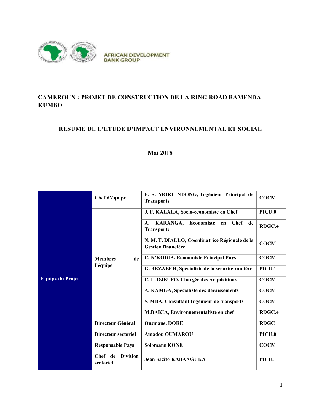 Projet De Construction De La Ring Road Bamenda- Kumbo