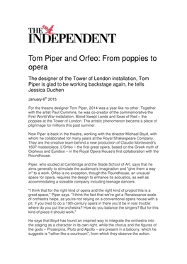 Tom Piper and Orfeo: from Poppies to Opera