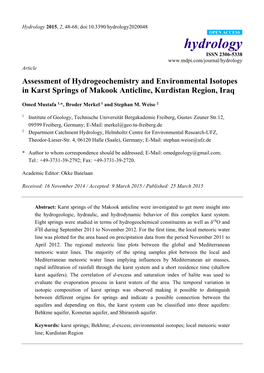 Assessment of Hydrogeochemistry and Environmental Isotopes in Karst Springs of Makook Anticline, Kurdistan Region, Iraq