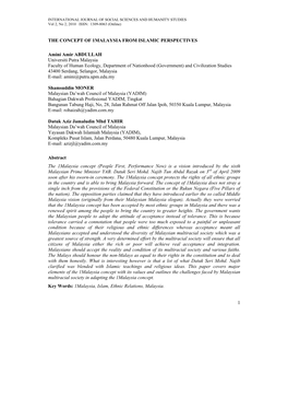 1 the CONCEPT of 1MALAYSIA from ISLAMIC PERSPECTIVES Amini Amir ABDULLAH Universiti Putra Malaysia Faculty of Human Ecology, De