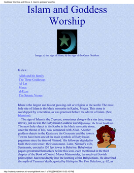 Goddess' Worship and Wicca. 4. Islam's Goddess' Worship Islam and Goddess Worship