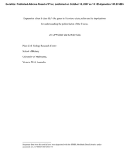 Expression of Ten S Class SLF-Like Genes in Nicotiana Alata Pollen and Its Implications
